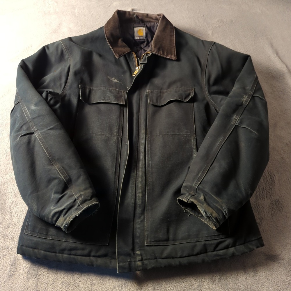Vintage Y2K Carhartt Jacket Mens Large Green Brown Chore Coat Canvas YKK Zipper